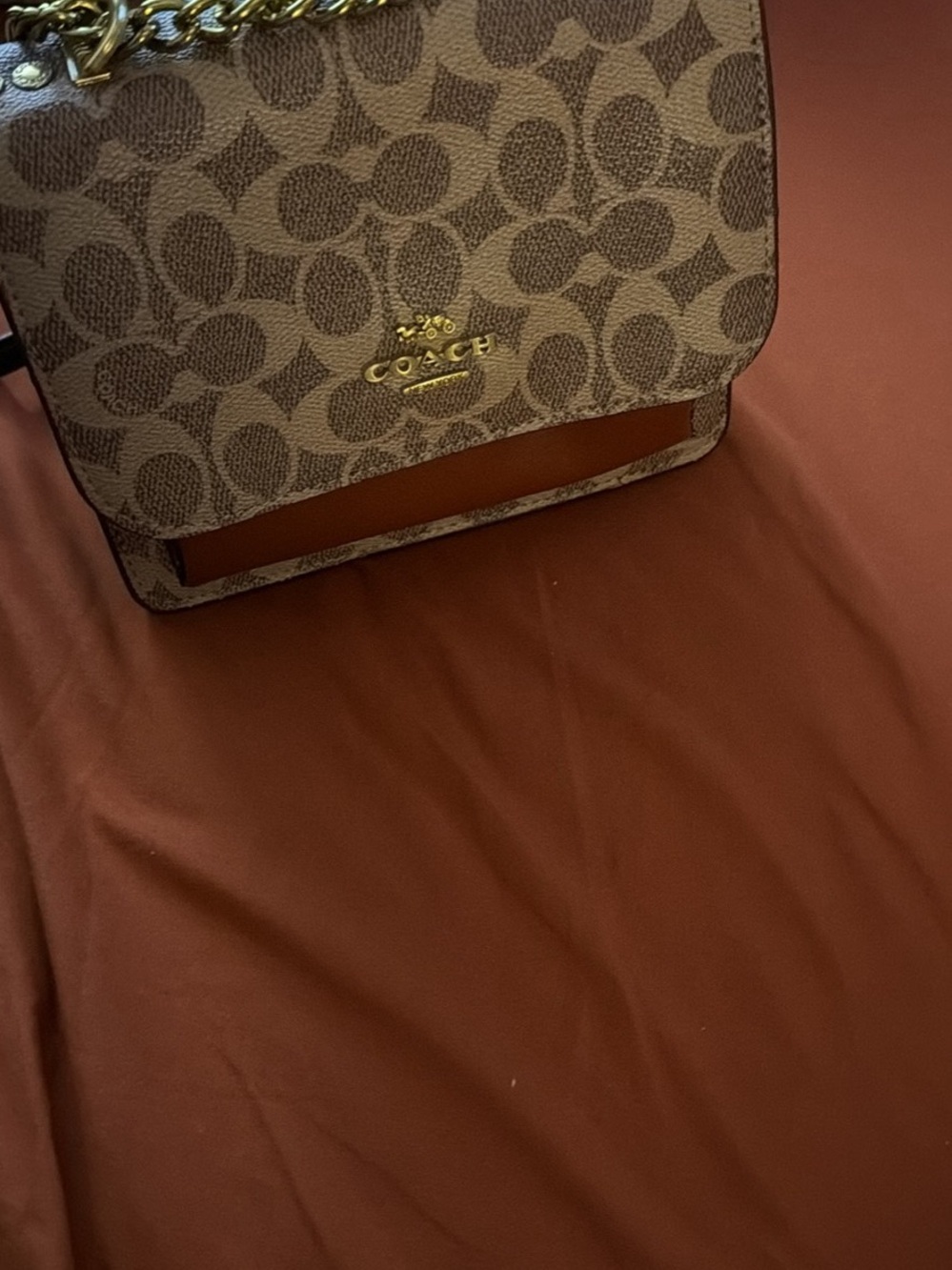 Coach Brown Leather Interior Wristlet with Yellow Zipper